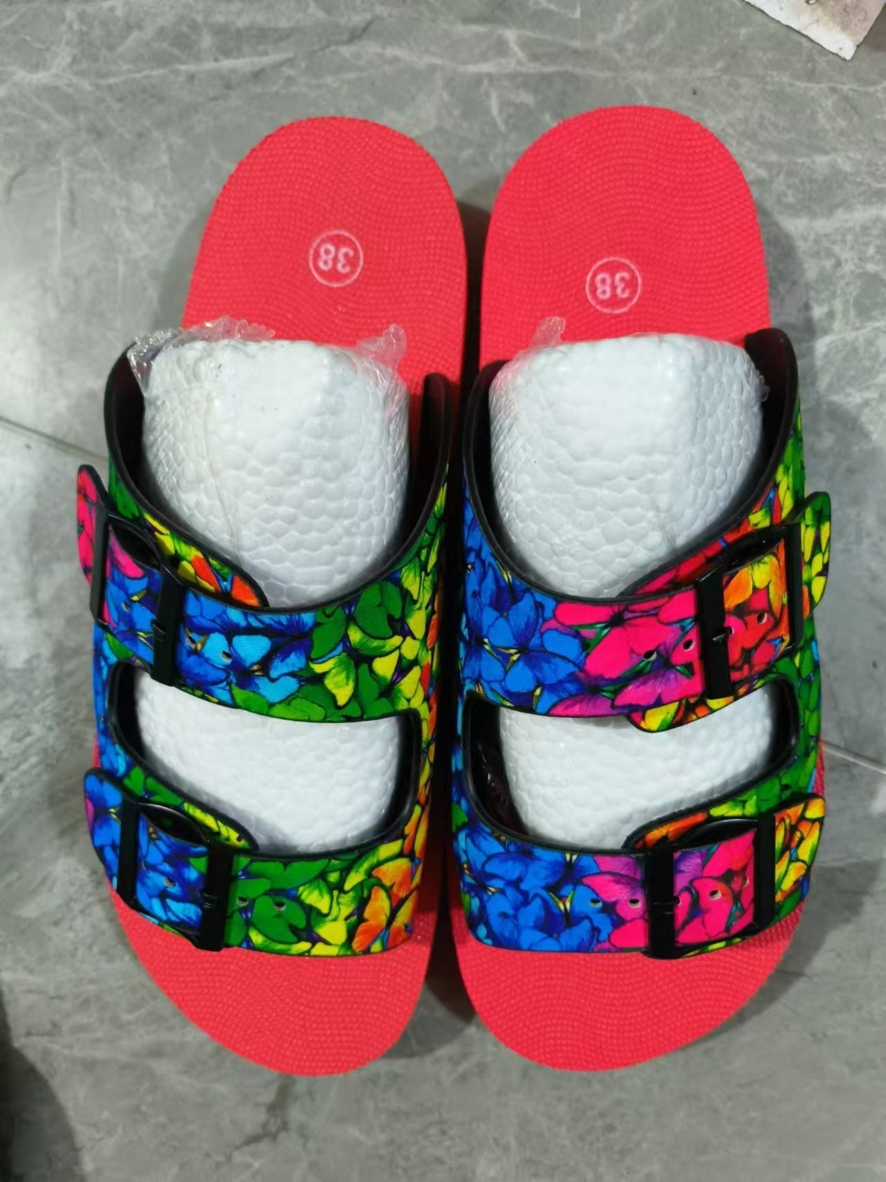 Women’s Mixed Color Buckle Slippers