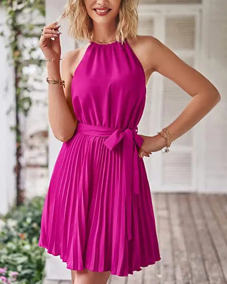 Summer Pleated Halter Dress