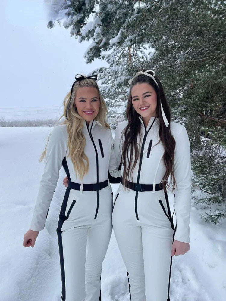 Women’s Waterproof Ski Jumpsuit – Winter Patchwork Snow Overall