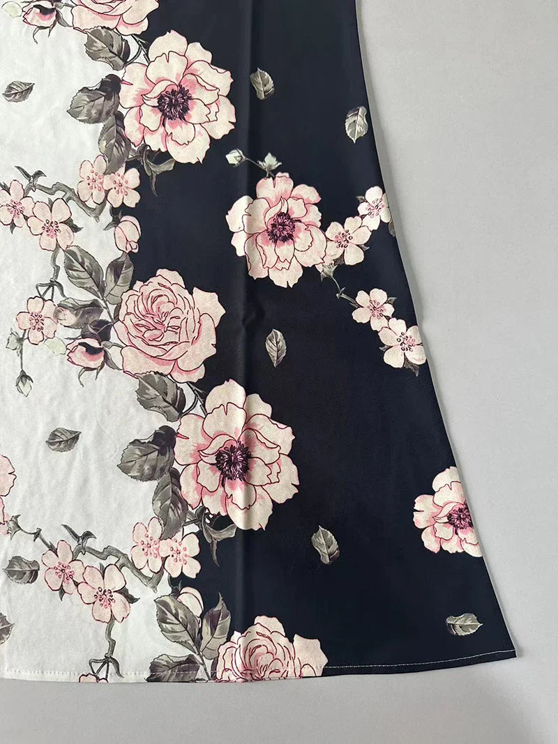 V-Neck Sleeveless Hem Print Dress