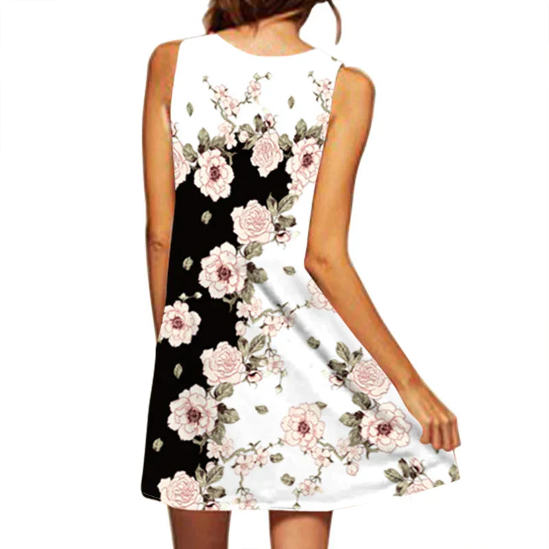 V-Neck Sleeveless Hem Print Dress