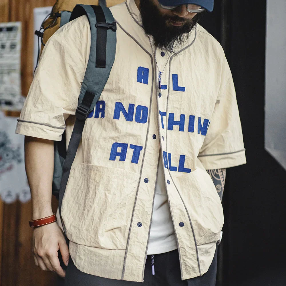 Wrinkled Baseball Cardigan Shirt
