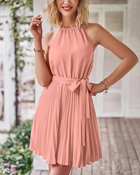 Summer Pleated Halter Dress