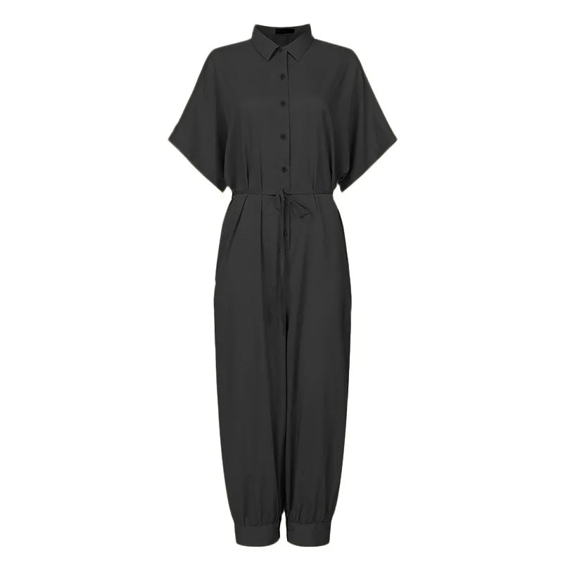 High Waist Short Sleeve Jumpsuit – Summer One Piece