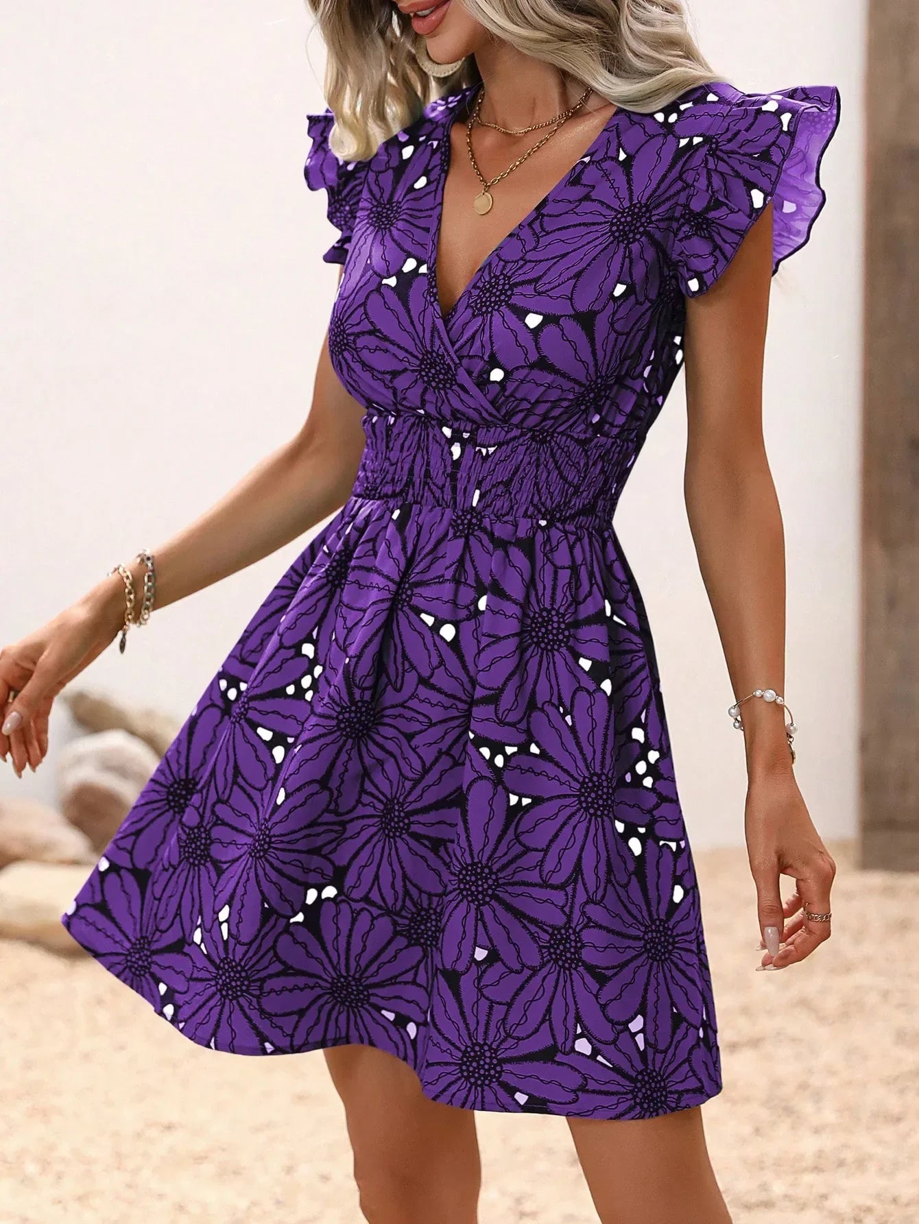 Women's V-Neck Petal Dress
