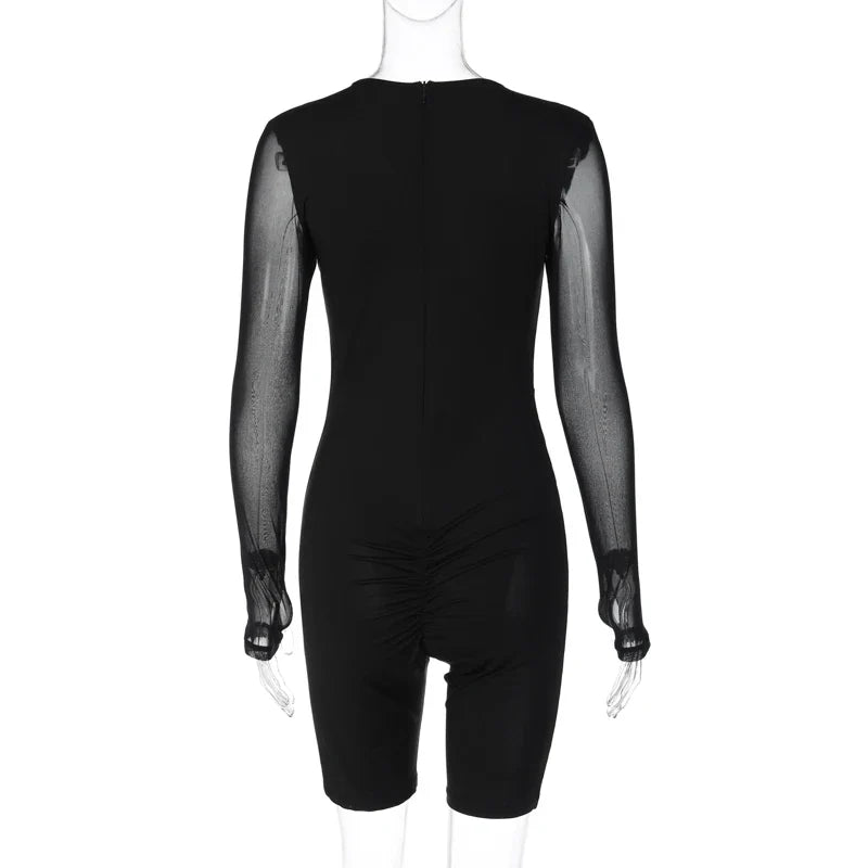 Women’s Sexy Sheer Mesh Long Sleeve Bodysuit – Clubwear Bodycon Romper