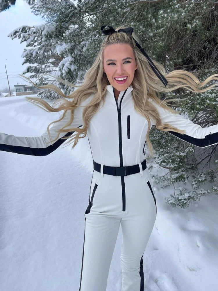 Women’s Waterproof Ski Jumpsuit – Winter Patchwork Snow Overall