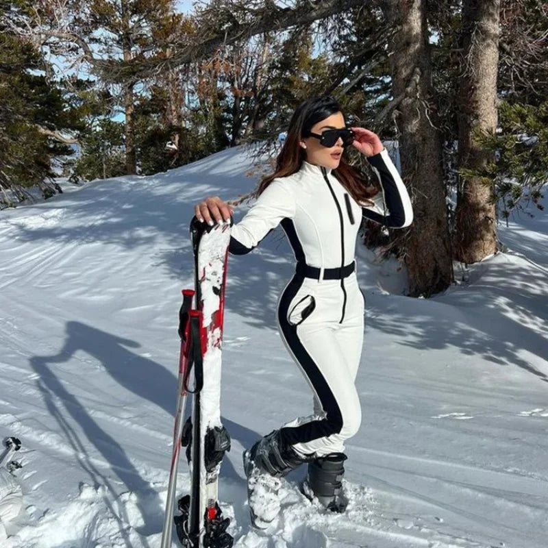 Women’s Waterproof Ski Jumpsuit – Winter Patchwork Snow Overall