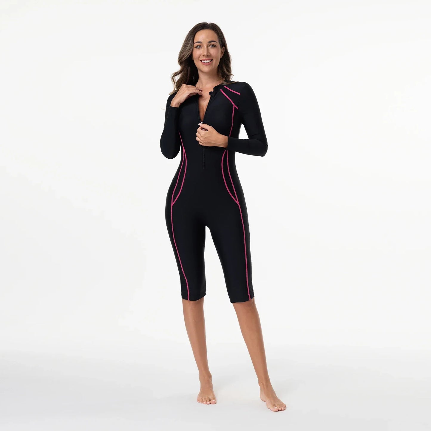 Women's One-Piece Swimsuit with Sleeves – Sport Style Solid Swimwear