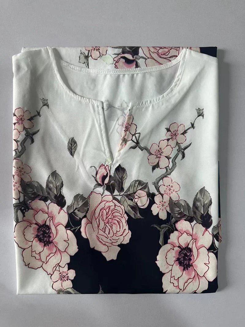 V-Neck Sleeveless Hem Print Dress