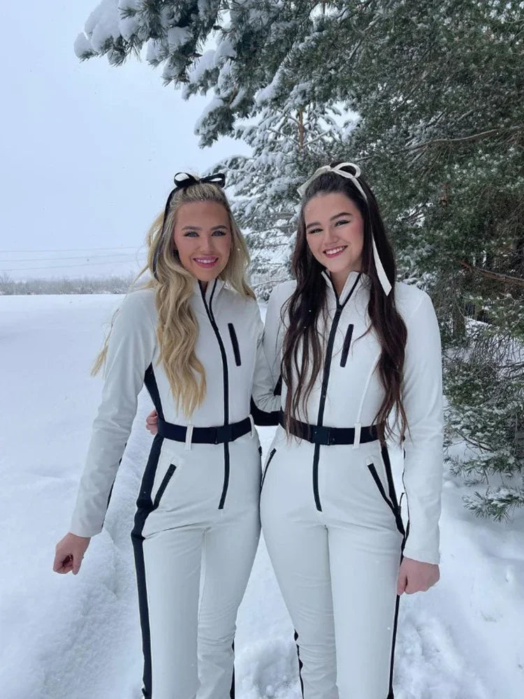 Women’s Waterproof Ski Jumpsuit – Winter Patchwork Snow Overall