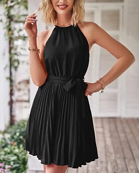Summer Pleated Halter Dress