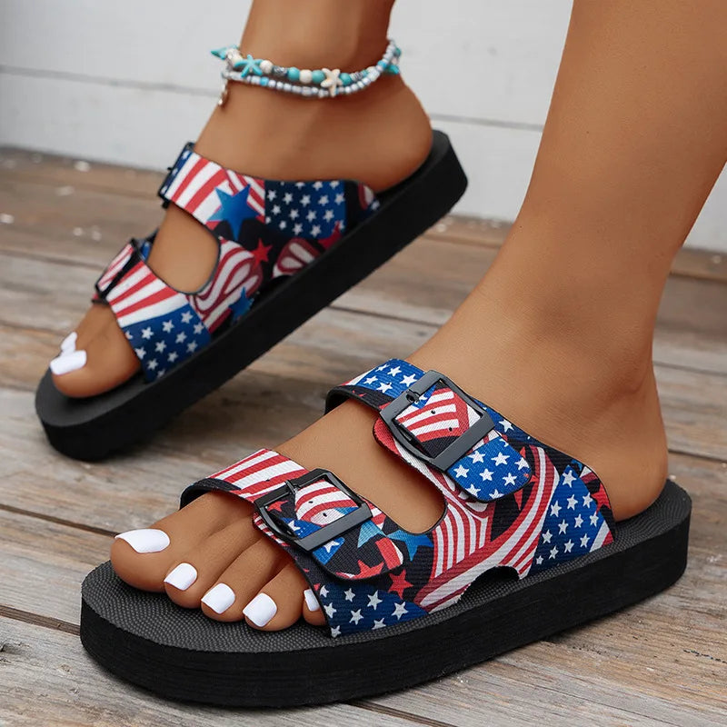 Women’s Mixed Color Buckle Slippers