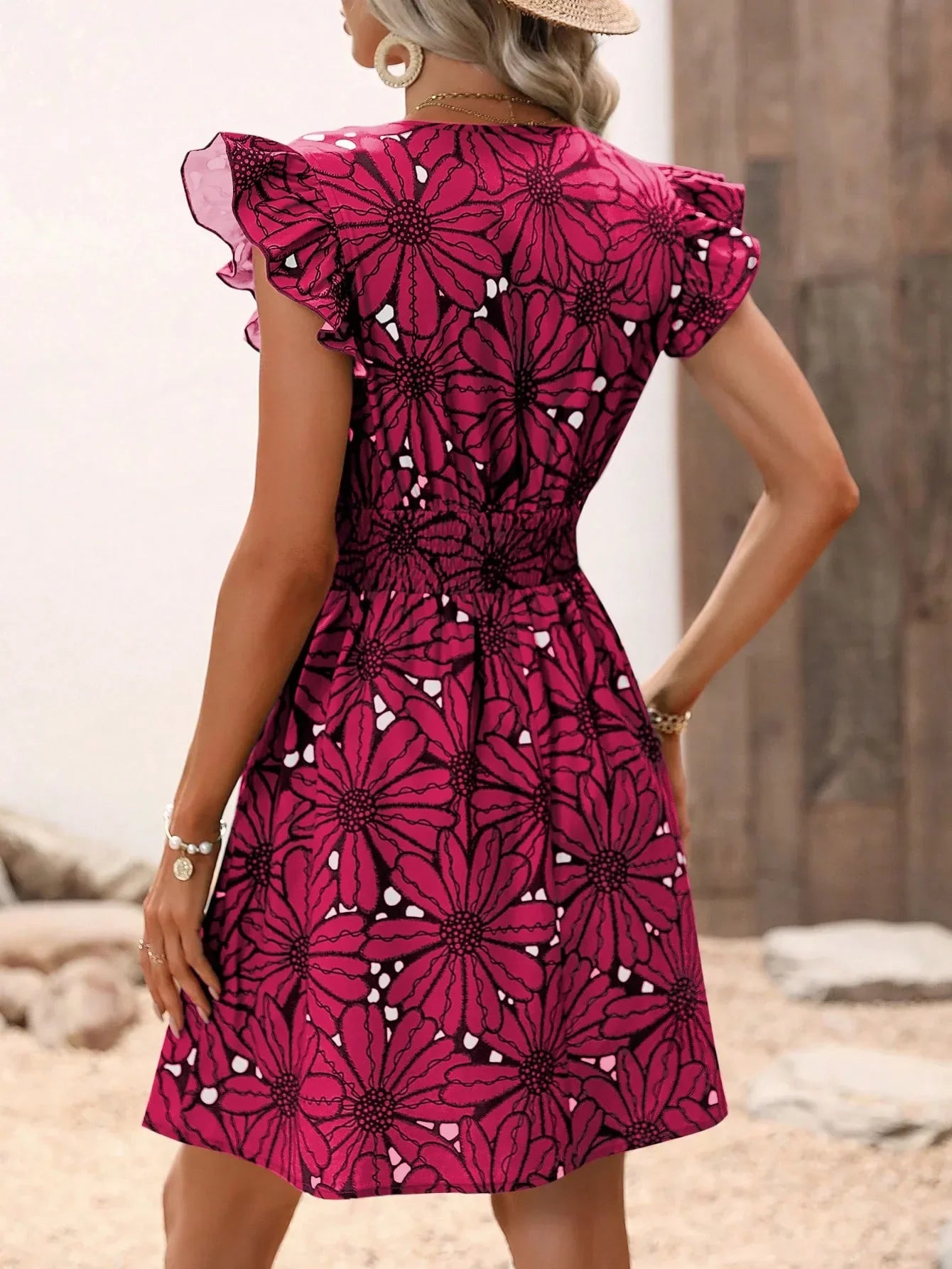 Women's V-Neck Petal Dress