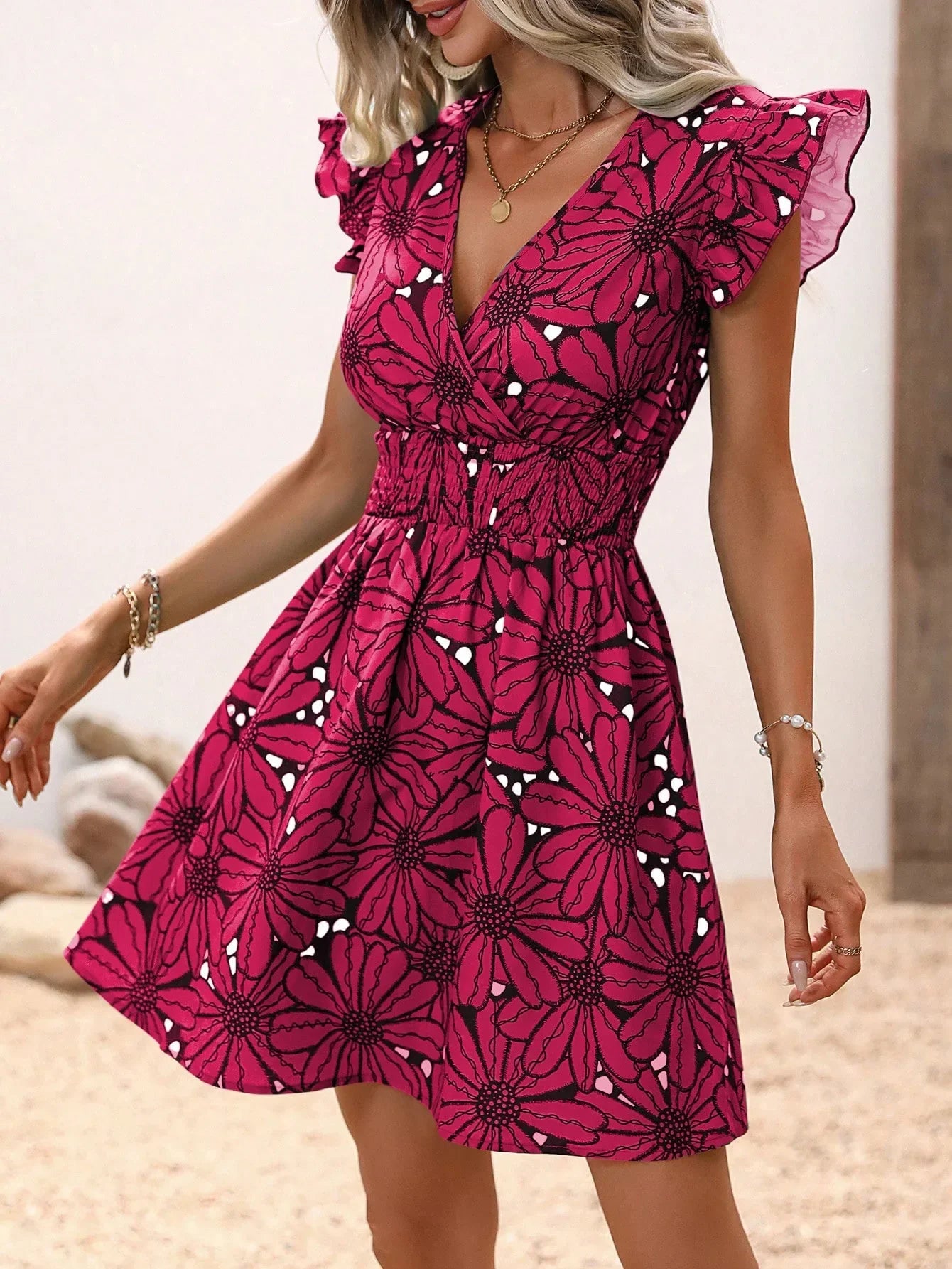 Women's V-Neck Petal Dress