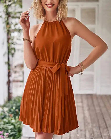 Summer Pleated Halter Dress