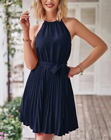 Summer Pleated Halter Dress