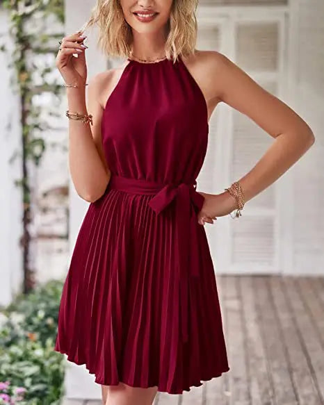 Summer Pleated Halter Dress