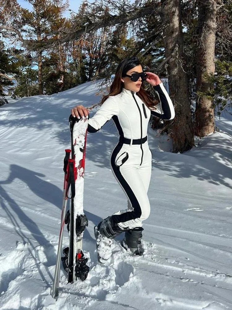 Women’s Waterproof Ski Jumpsuit – Winter Patchwork Snow Overall