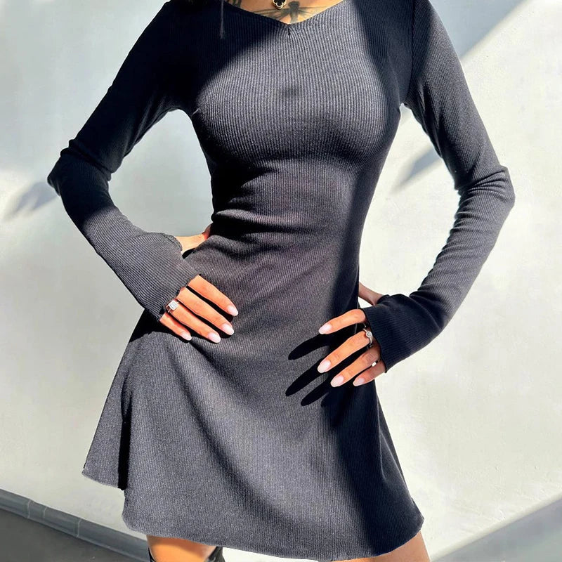 Elegant Black V-Neck Dress