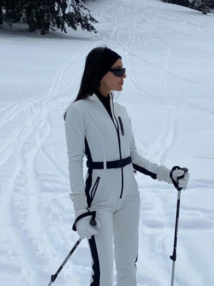Women’s Waterproof Ski Jumpsuit – Winter Patchwork Snow Overall