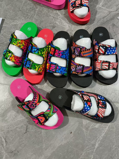 Women’s Mixed Color Buckle Slippers