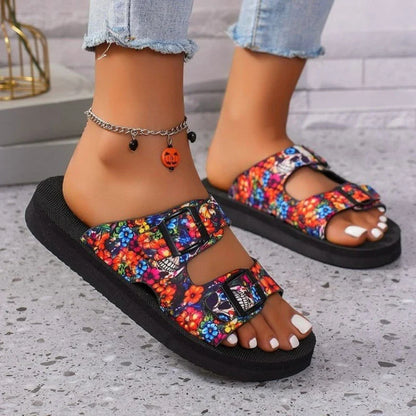 Women’s Mixed Color Buckle Slippers