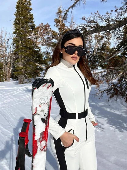 Women’s Waterproof Ski Jumpsuit – Winter Patchwork Snow Overall
