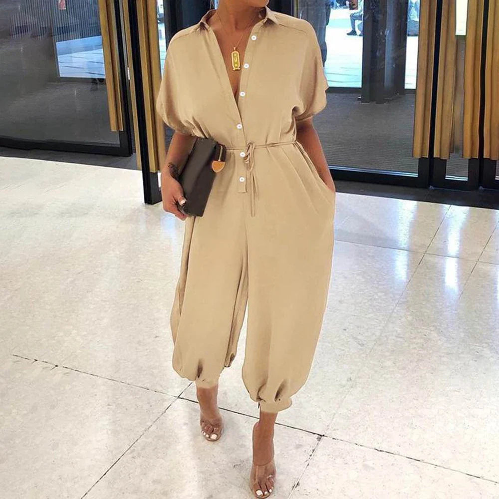 High Waist Short Sleeve Jumpsuit – Summer One Piece