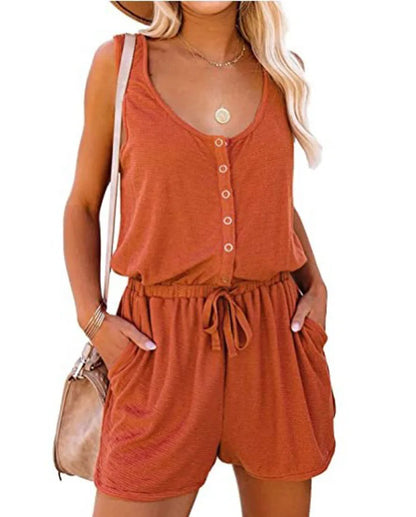 Sleeveless Casual Jumpsuit with Waist Tie
