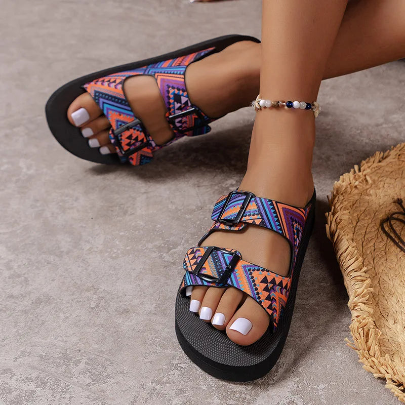 Women’s Mixed Color Buckle Slippers