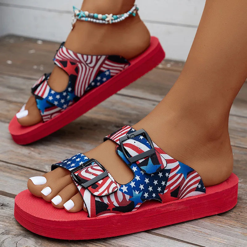Women’s Mixed Color Buckle Slippers
