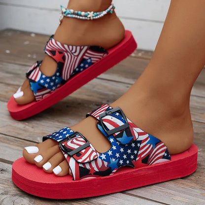 Women’s Mixed Color Buckle Slippers