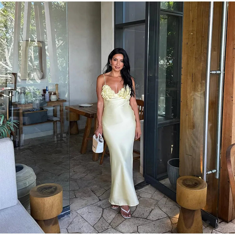 3D Floral Backless Dress