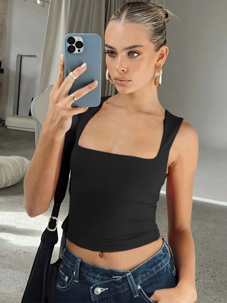 Women's Square Neck Sleeveless Crop Tank Top