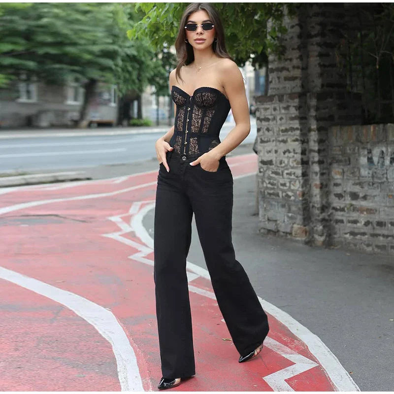Lace Strapless Backless Corset Top for Women