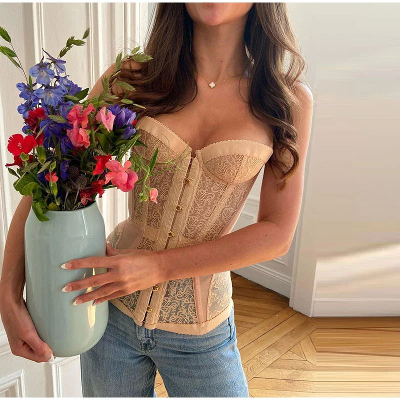 Lace Strapless Backless Corset Top for Women