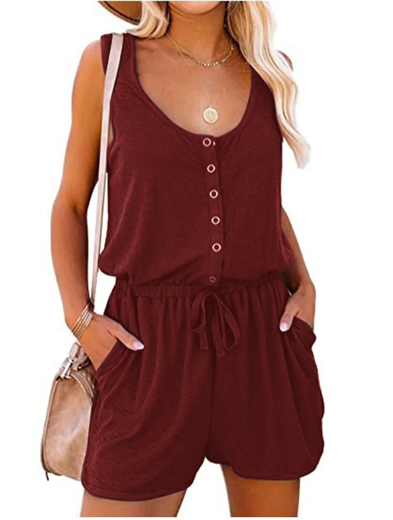 Sleeveless Casual Jumpsuit with Waist Tie