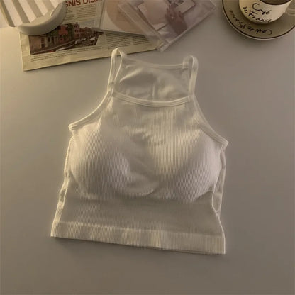 Korean Style Padded Striped Crop Tank Top