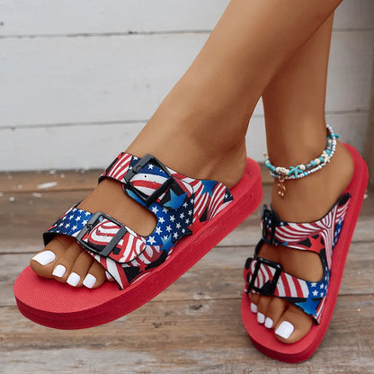 Women’s Mixed Color Buckle Slippers