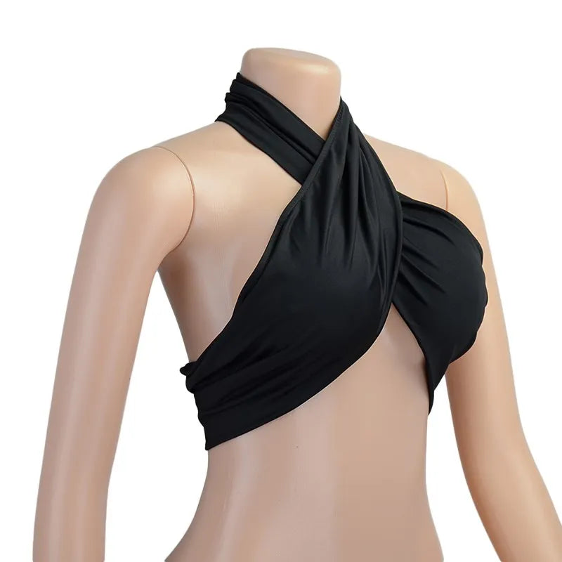 Y2K Cross Halter Backless Crop Top