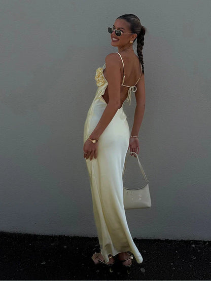 3D Floral Backless Dress