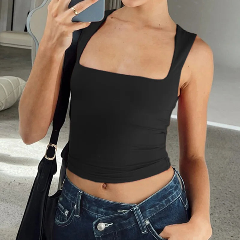 Women's Square Neck Sleeveless Crop Tank Top