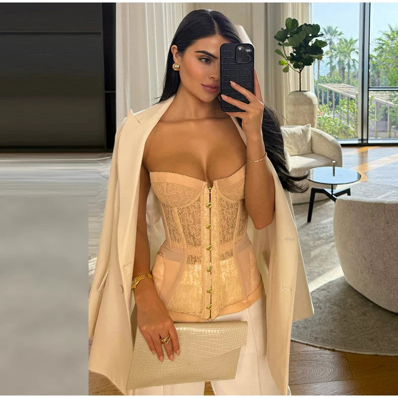 Lace Strapless Backless Corset Top for Women