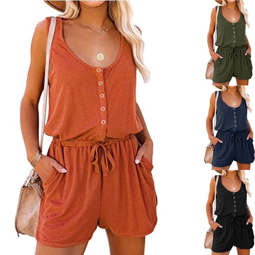Sleeveless Casual Jumpsuit with Waist Tie