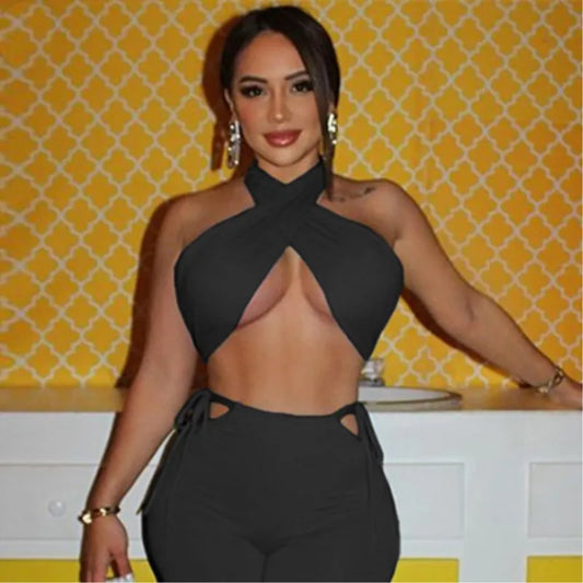 Y2K Cross Halter Backless Crop Top