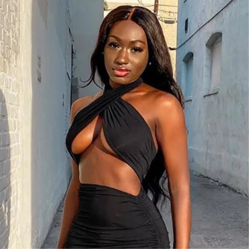 Y2K Cross Halter Backless Crop Top