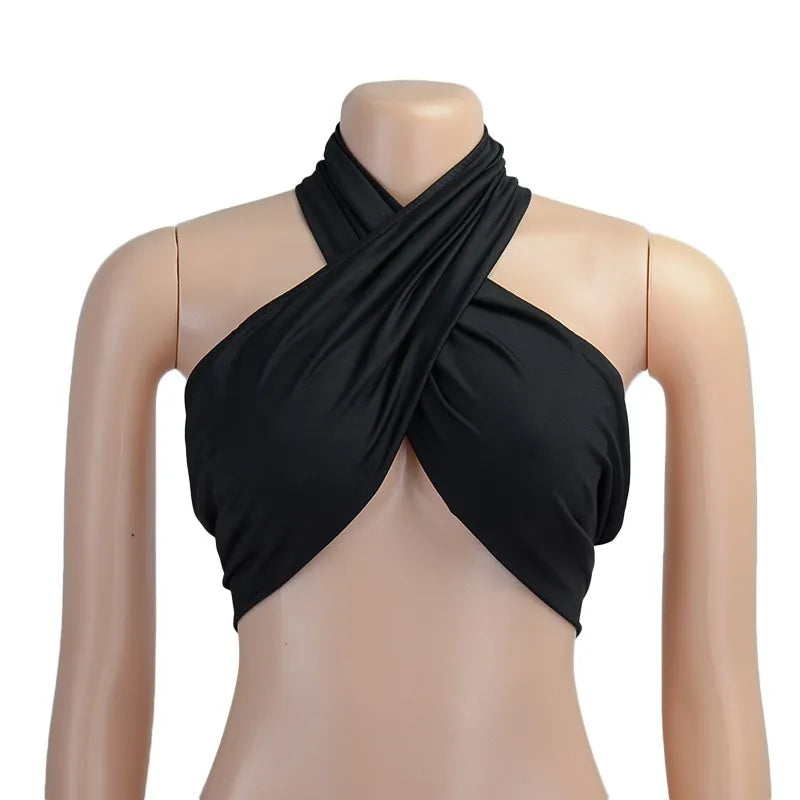 Y2K Cross Halter Backless Crop Top