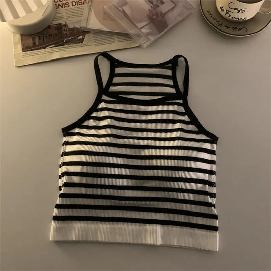 Korean Style Padded Striped Crop Tank Top