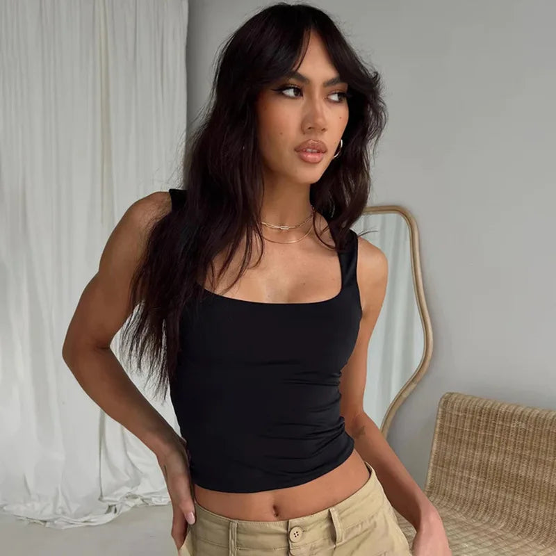 Women's Square Neck Sleeveless Crop Tank Top